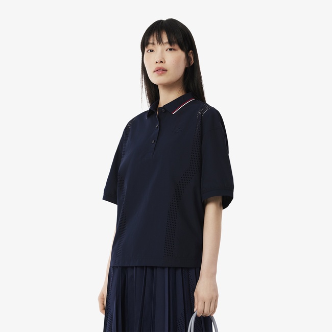  Kadın Oversize Fit Kısa Kollu Lacivert Polo