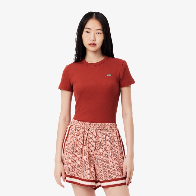  Lacoste Kadın Slim Fit Bisiklet Yaka Kırmızı T-Shirt