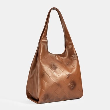  Kadın Taba Monogram Baskılı Deri Omuz Çantası