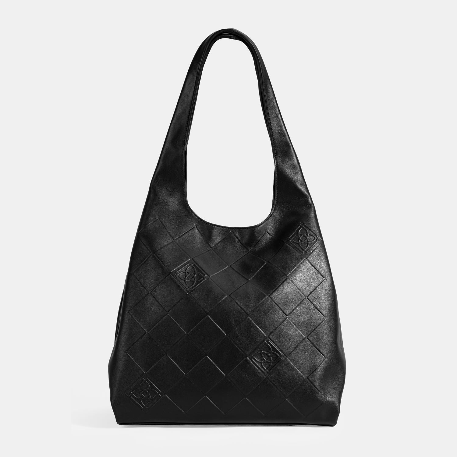  Kadın Siyah Monogram Baskılı Deri Omuz Çantası