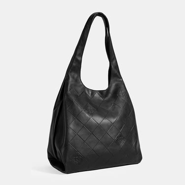  Kadın Siyah Monogram Baskılı Deri Omuz Çantası