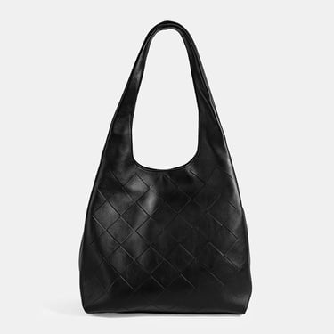  Kadın Siyah Monogram Baskılı Deri Omuz Çantası