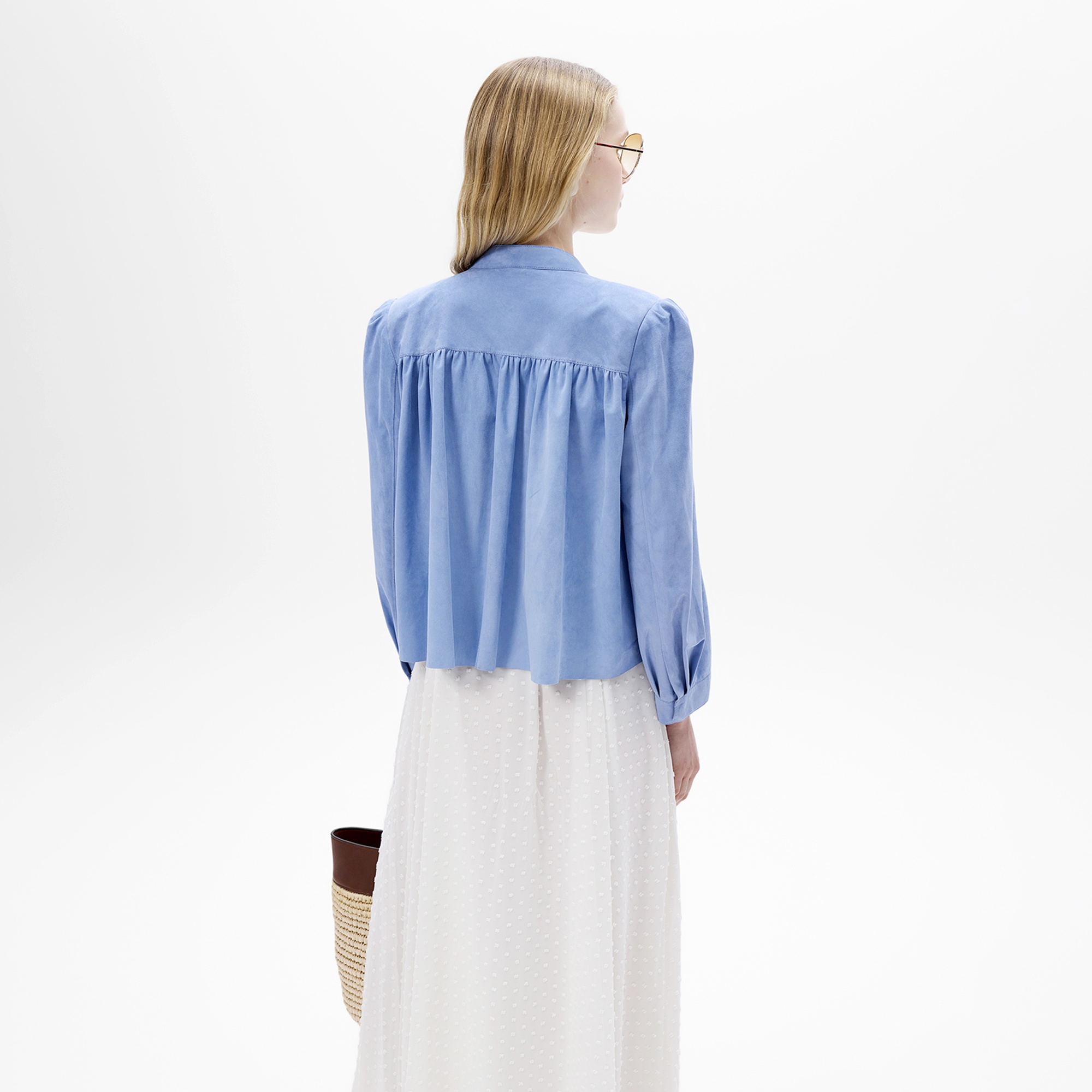 Kadın Mavi Pileli Süet Gömlek Ceket