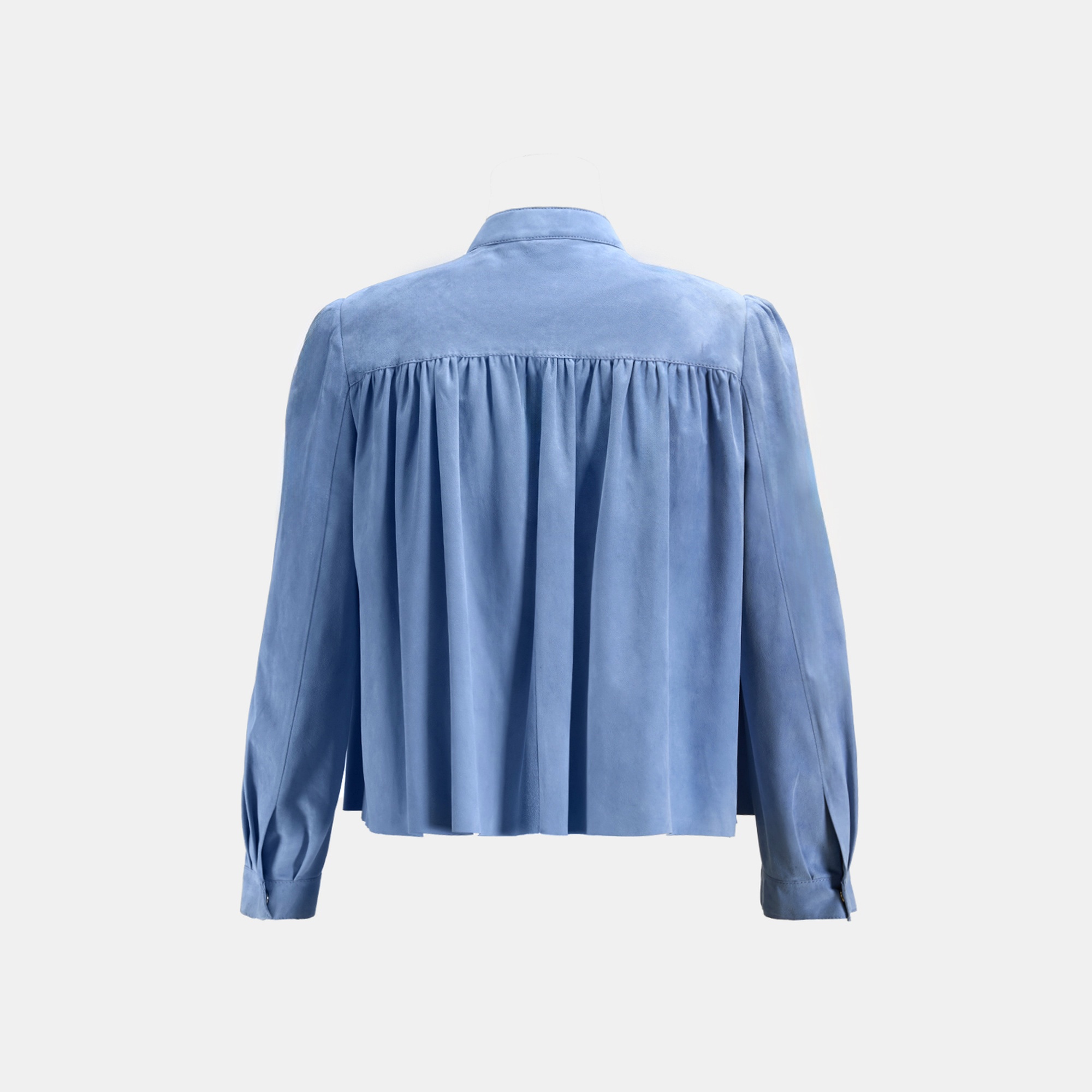 Kadın Mavi Pileli Süet Gömlek Ceket