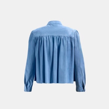  Kadın Mavi Pileli Süet Gömlek Ceket