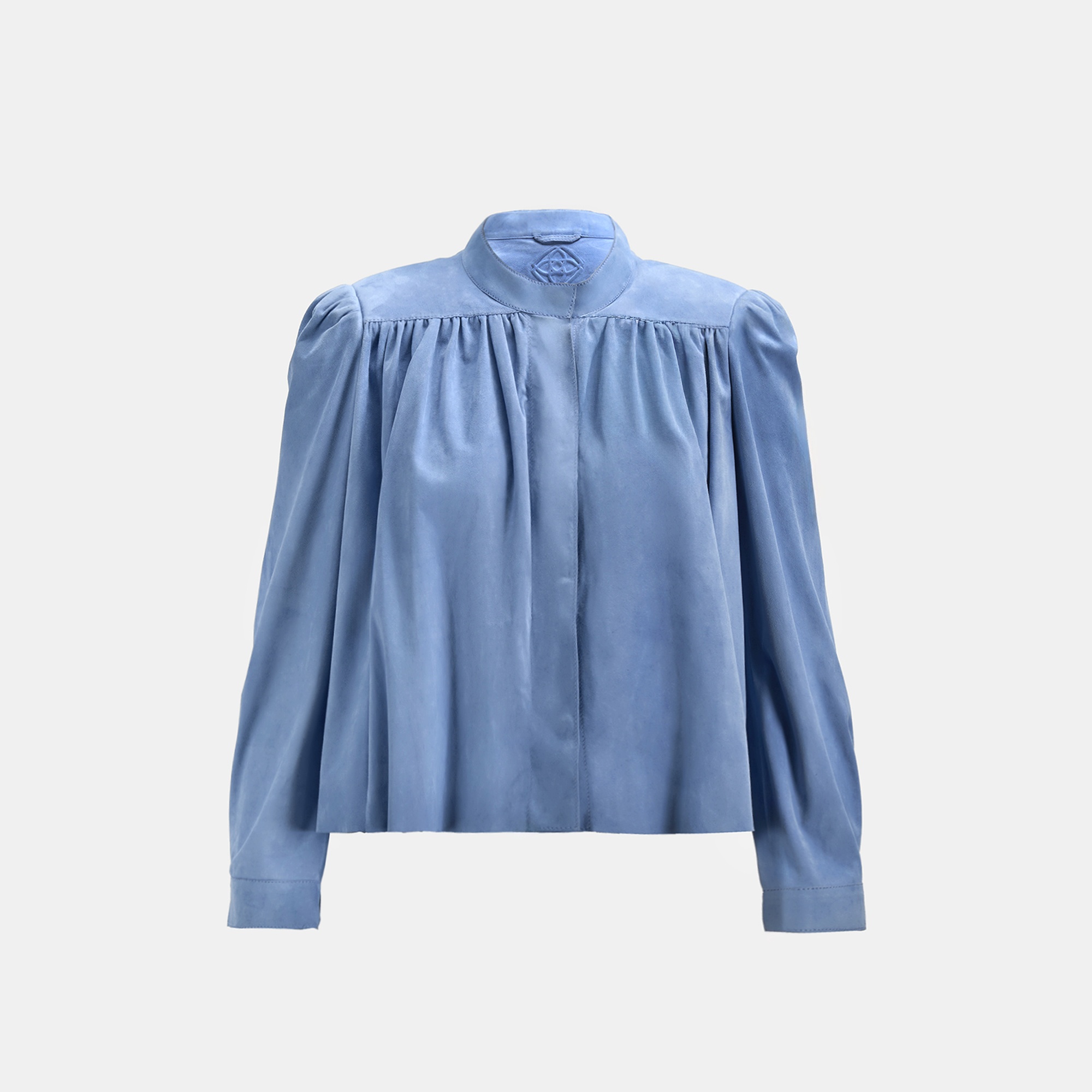 Kadın Mavi Pileli Süet Gömlek Ceket