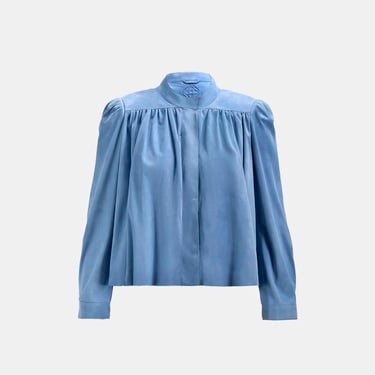  Kadın Mavi Pileli Süet Gömlek Ceket