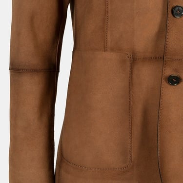  Erkek Taba Yakalı Süet Deri Blazer Ceket