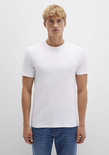  Mavi Stretch Beyaz Basic Tişört Fitted / Vücuda Oturan Kesim 061747-620