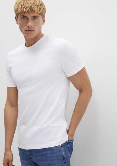  Mavi Stretch Beyaz Basic Tişört Fitted / Vücuda Oturan Kesim 061747-620