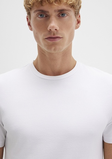  Mavi Stretch Beyaz Basic Tişört Fitted / Vücuda Oturan Kesim 061747-620