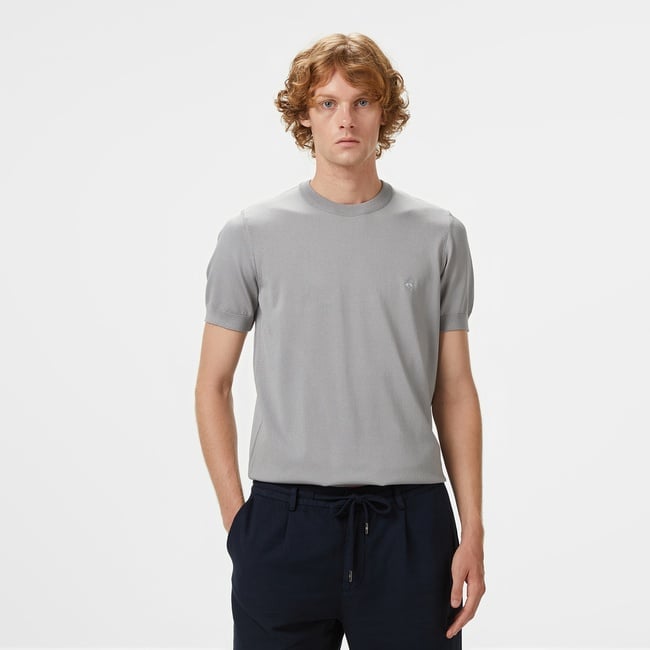  Brooks Brothers Bisiklet Yaka Basic Rayon Kısa Kol Erkek Gri Kazak
