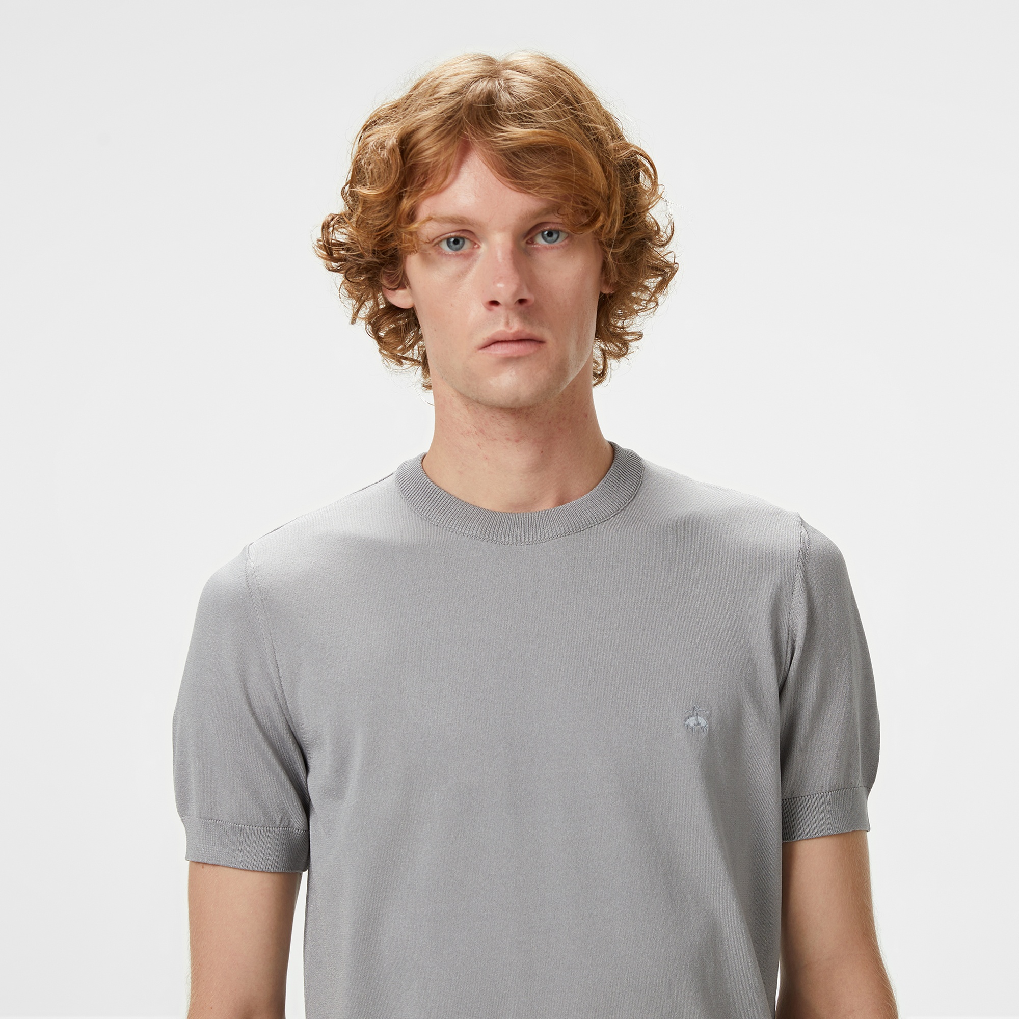 Brooks Brothers Bisiklet Yaka Basic Rayon Kısa Kol Erkek Gri Kazak