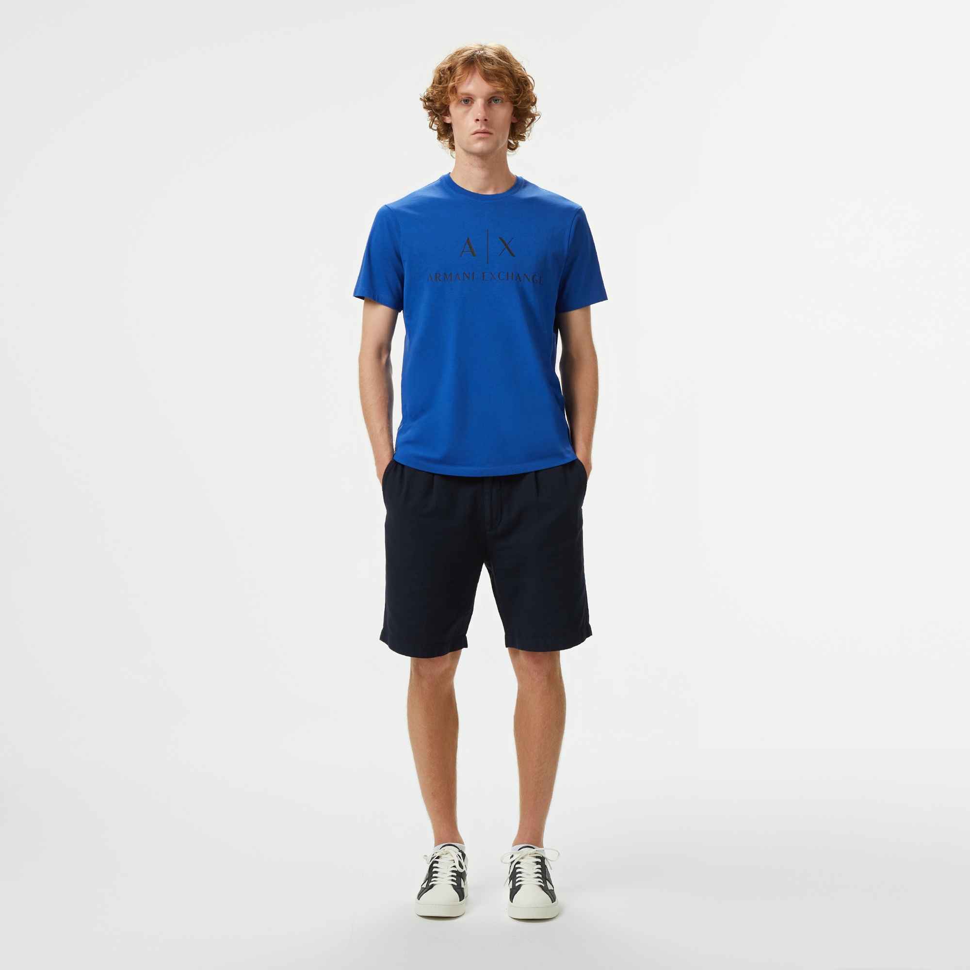 Armani Exchange Erkek Mavi Bisiklet Yaka T-Shirt