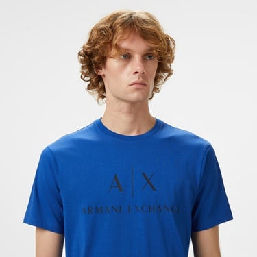  Armani Exchange Erkek Mavi Bisiklet Yaka T-Shirt