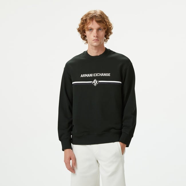  Armani Exchange Erkek Siyah Bisiklet Yaka Sweatshirt