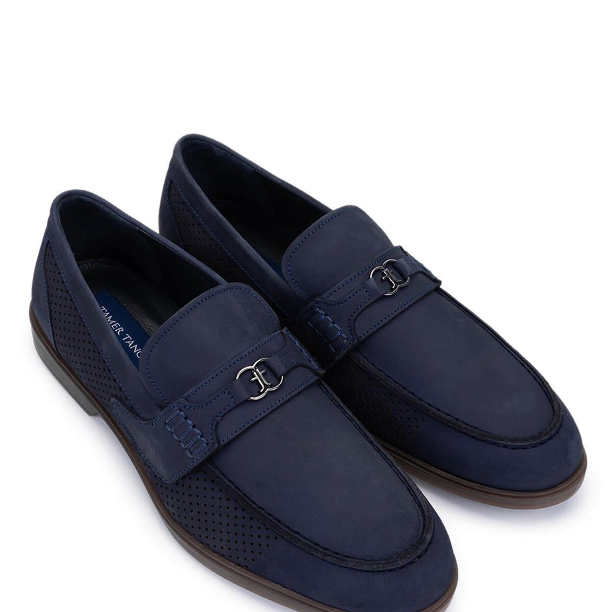 Tamer Tanca Erkek Hakiki Deri Lacivert Nubuk Loafer Ayakkabı