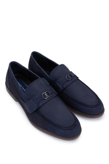  Tamer Tanca Erkek Hakiki Deri Lacivert Nubuk Loafer Ayakkabı