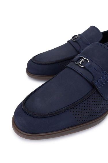  Tamer Tanca Erkek Hakiki Deri Lacivert Nubuk Loafer Ayakkabı