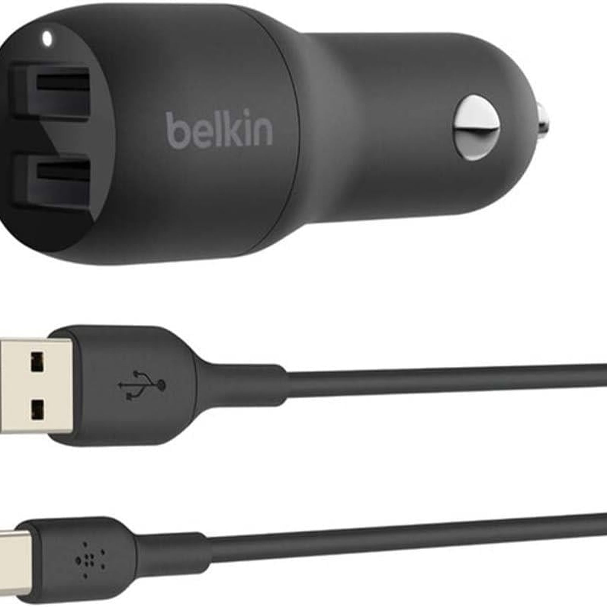 Belkin Çift USB Araç Şarj Cihazı 24 W + USB-C Kablosu (Boost Charge Çift Bağlantı Noktalı Araç Şarjı)