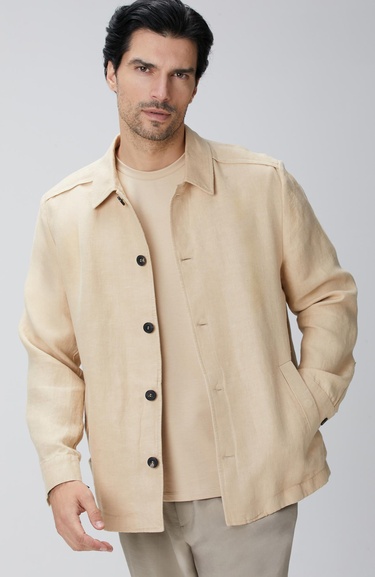  Network Erkek Bej Diyagonal Desenli Keten Gömlek