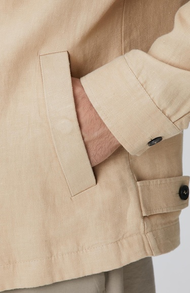  Network Erkek Bej Diyagonal Desenli Keten Gömlek