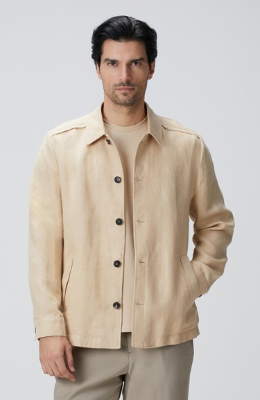  Network Erkek Bej Diyagonal Desenli Keten Gömlek