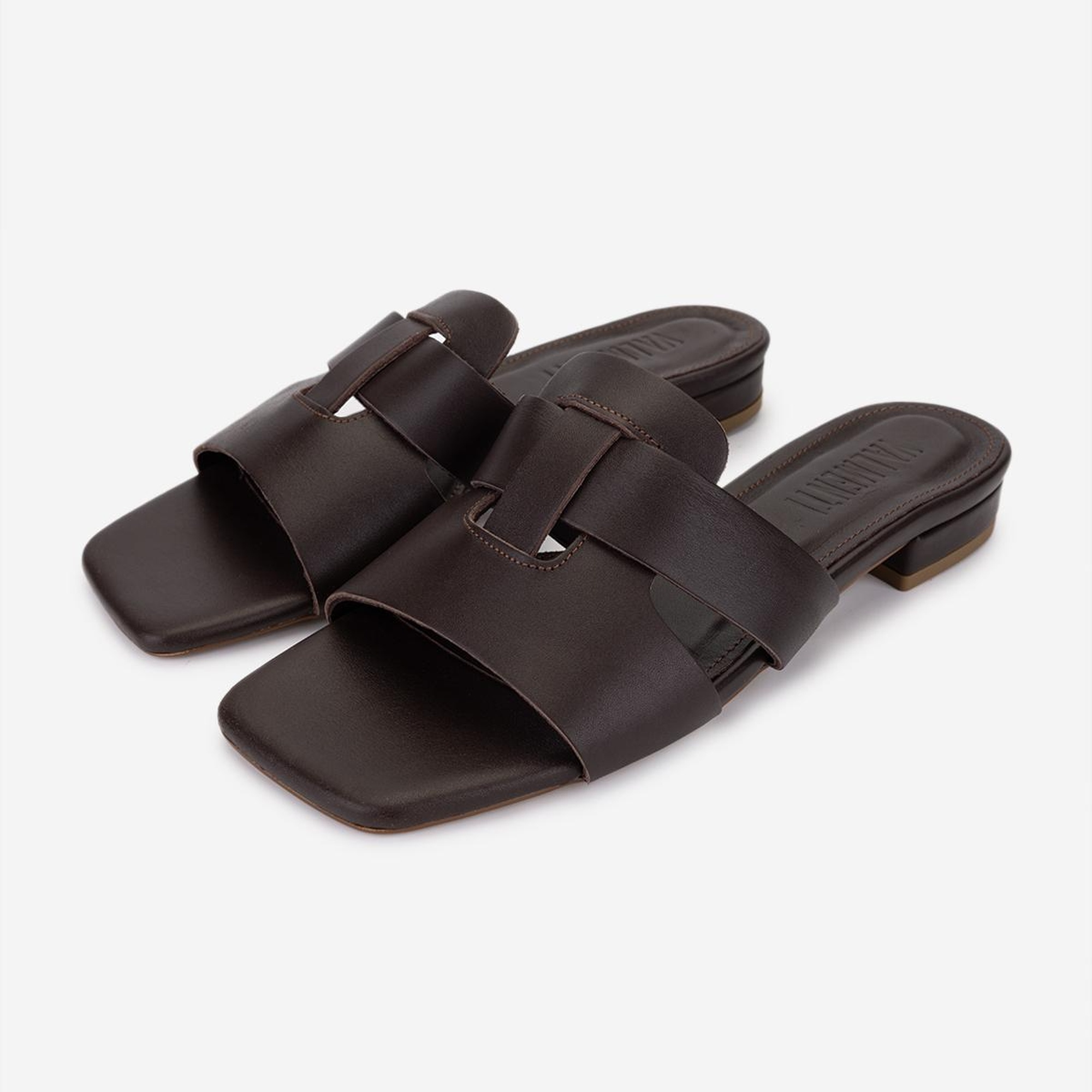 Valmenti Kadın Hakiki Deri Kahverengi Düz Terlik