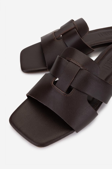  Valmenti Kadın Hakiki Deri Kahverengi Düz Terlik