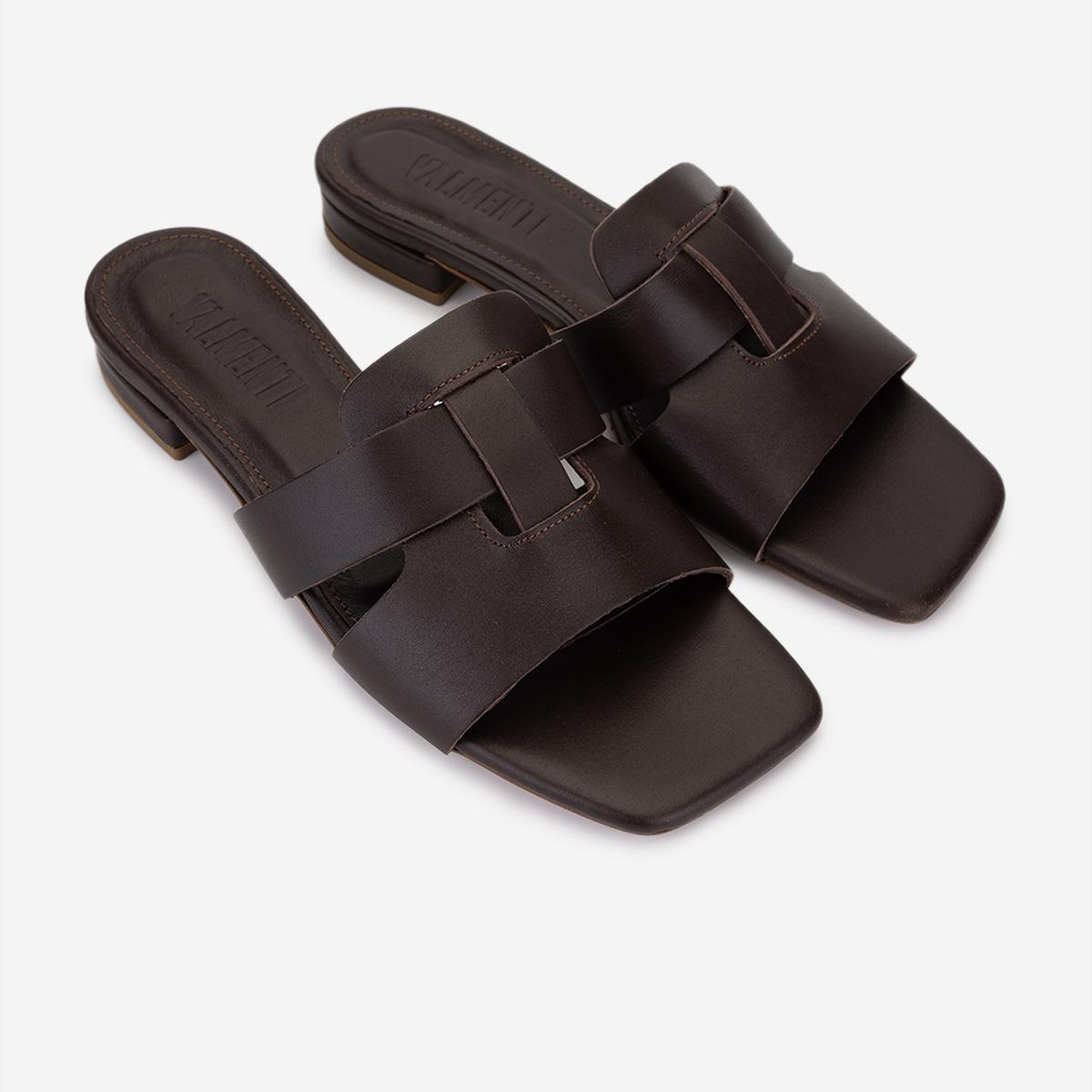 Valmenti Kadın Hakiki Deri Kahverengi Düz Terlik