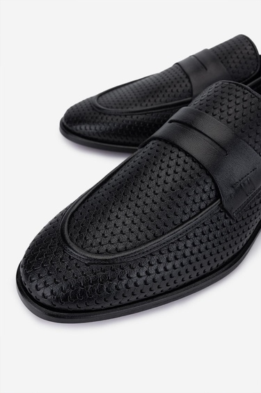  Valmenti Erkek Hakiki Deri Siyah Loafer Ayakkabı