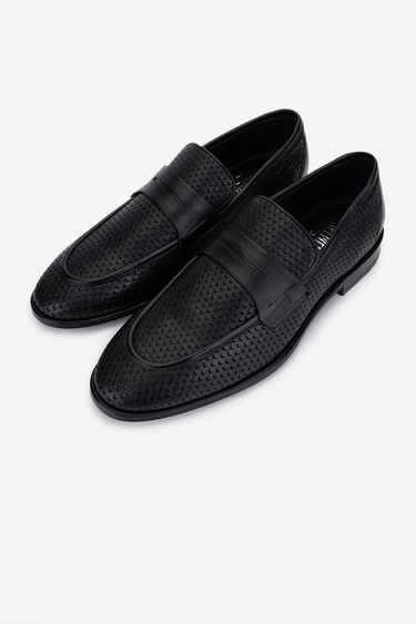  Valmenti Erkek Hakiki Deri Siyah Loafer Ayakkabı