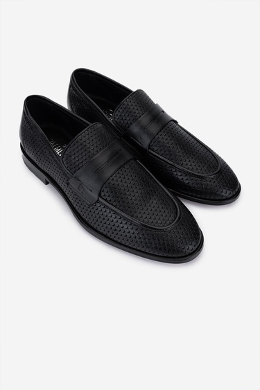  Valmenti Erkek Hakiki Deri Siyah Loafer Ayakkabı