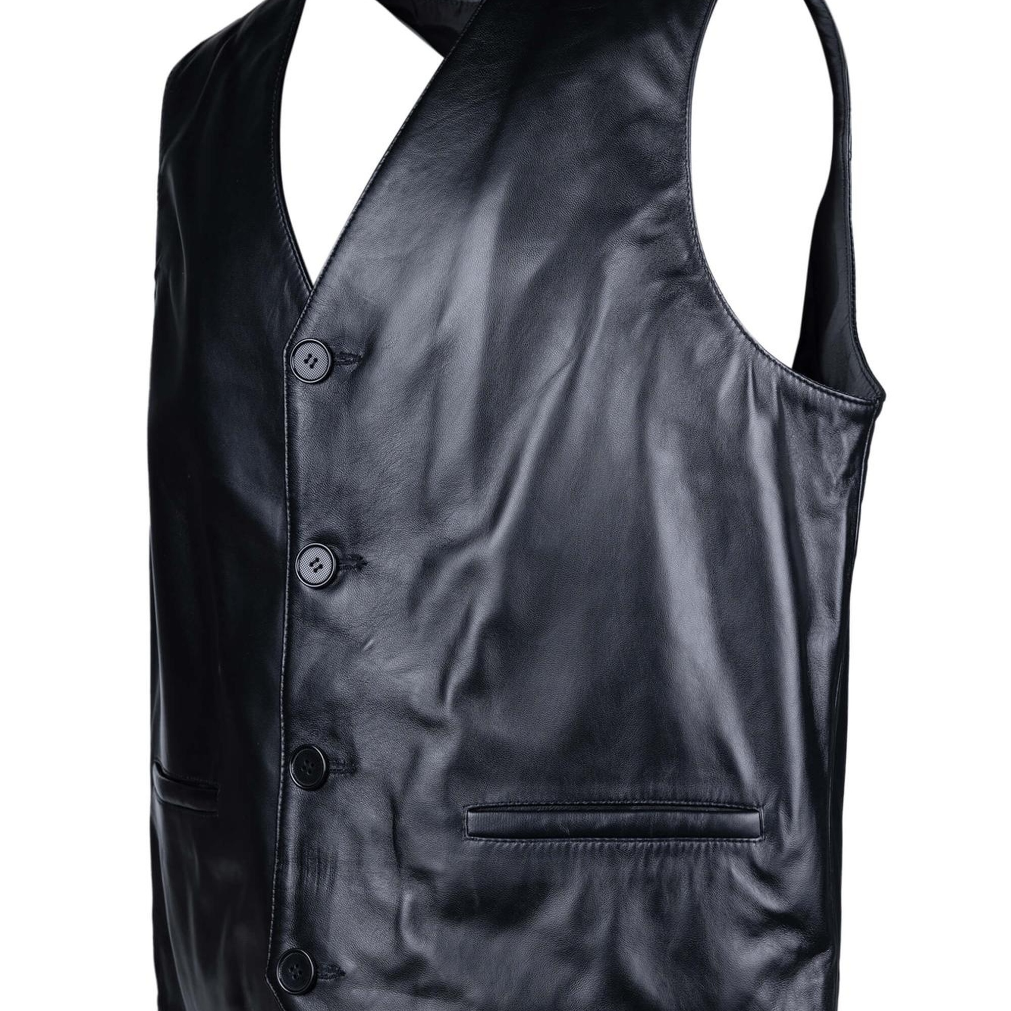 Tamer Tanca Erkek Hakiki Deri Siyah Yelek Deri Mont