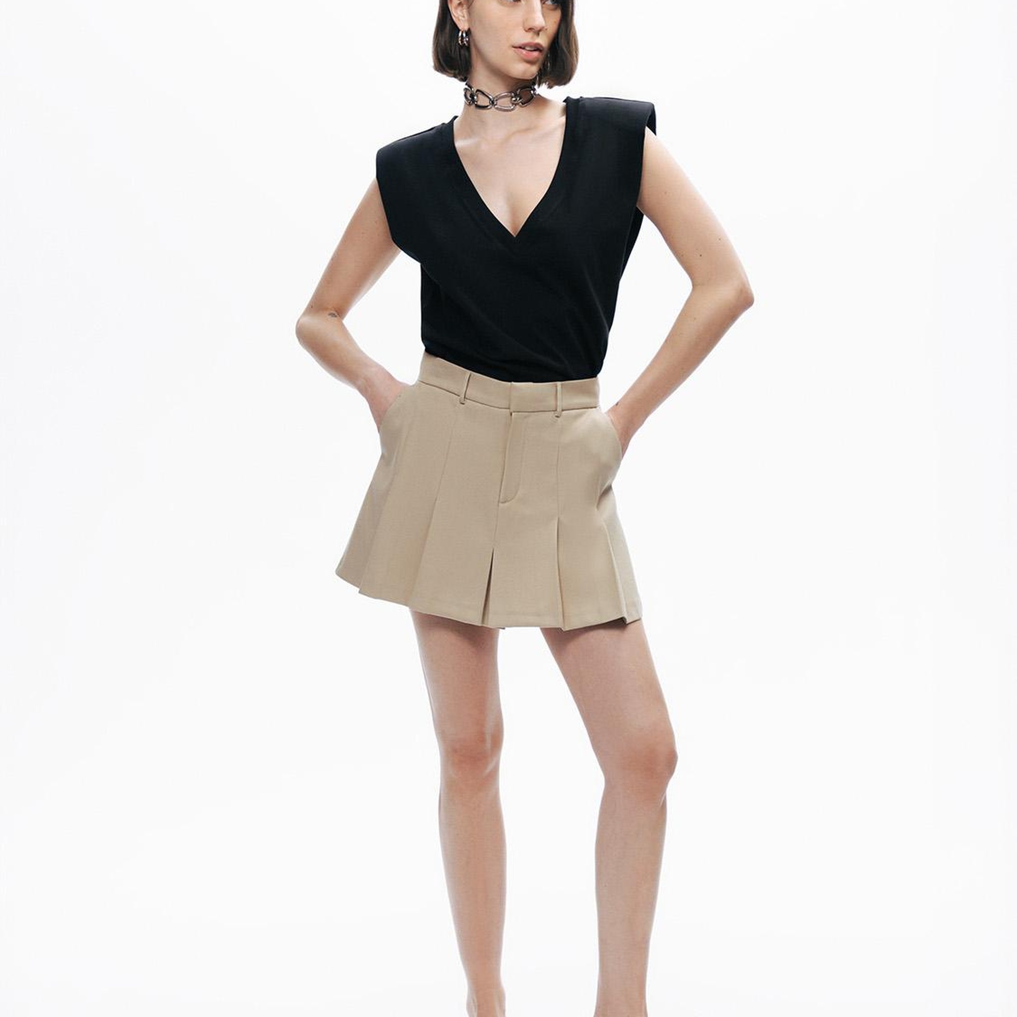 Pileli Mini Şort Etek