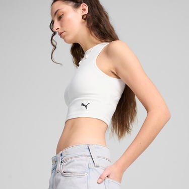  Puma Wardrobe Essential Ribbed Crop Top Kadın Beyaz T-Shirt