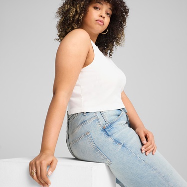  Puma Wardrobe Essential Ribbed Crop Top Kadın Beyaz T-Shirt