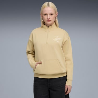 Puma Essential Script Half-Zip Crew Kadın Gri Sweatshirt