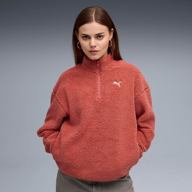  Puma Essential Elevated Half-Zip Crew Kadın Kırmızı Sweatshirt