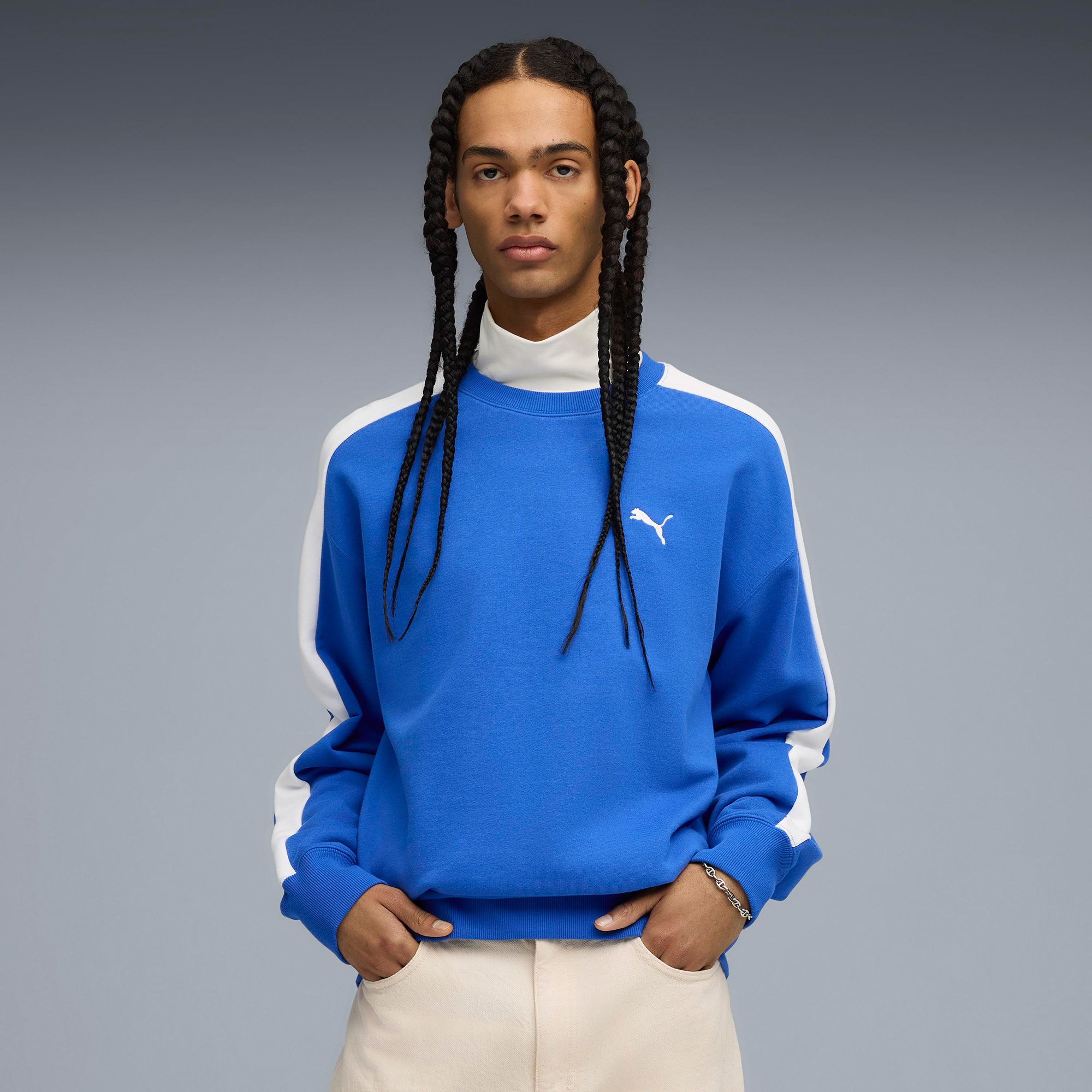 Puma T7 Relaxed Crew Erkek Mavi Sweatshirt