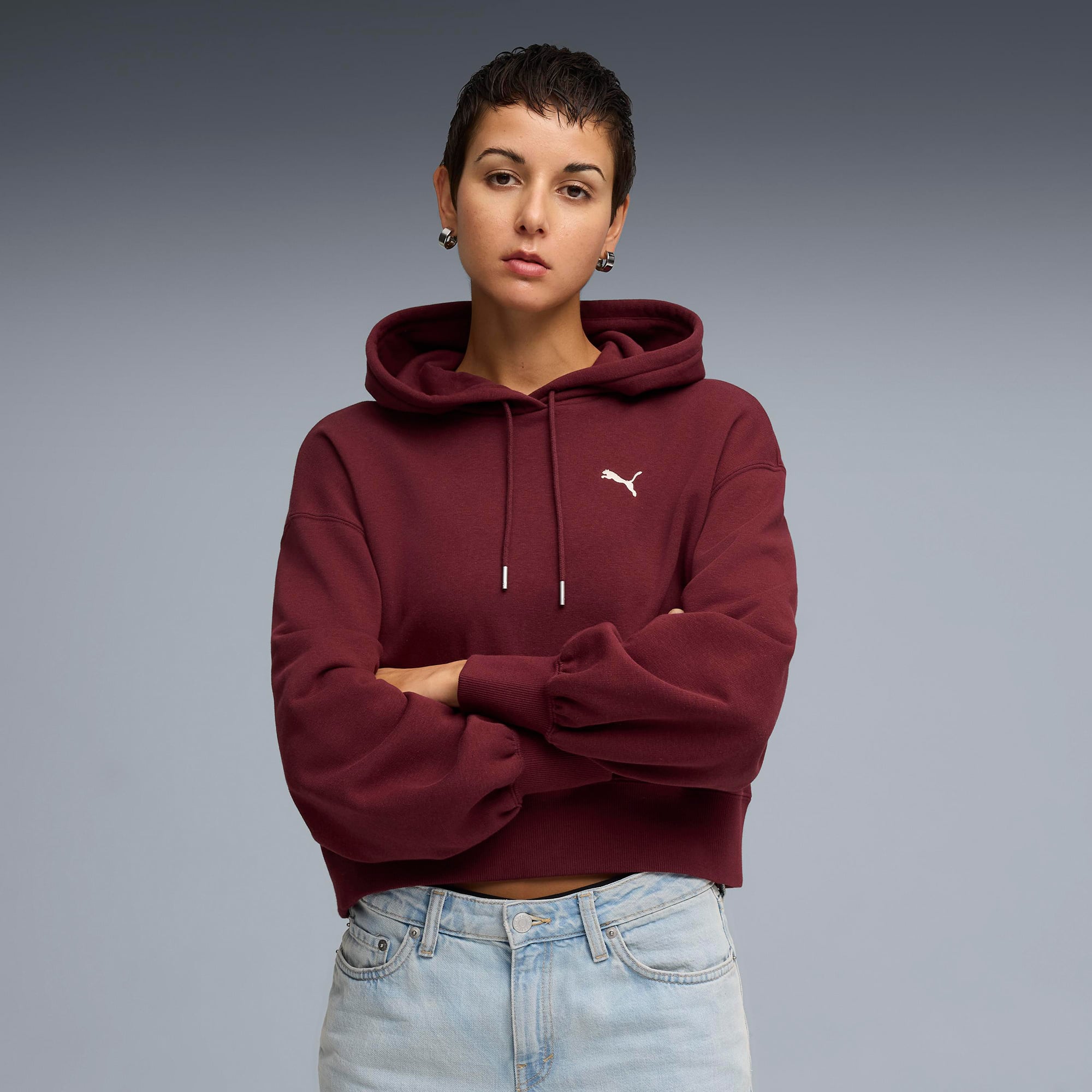  Puma Wardrobe Essential Cropped  Kadın Kırmızı Sweatshirt