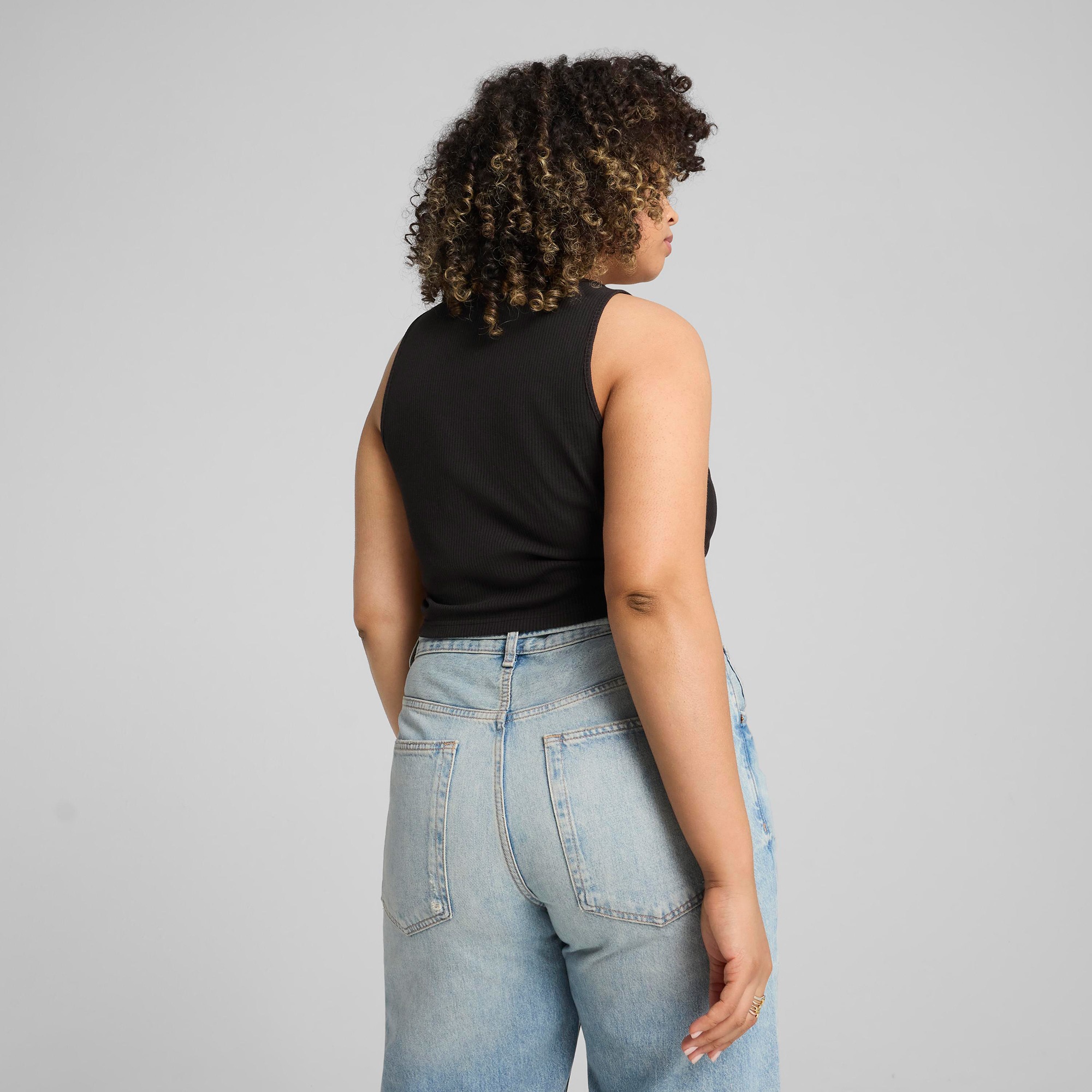 Puma Wardrobe Essential Ribbed Crop Top Kadın Siyah T-Shirt