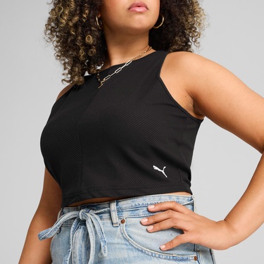  Puma Wardrobe Essential Ribbed Crop Top Kadın Siyah T-Shirt