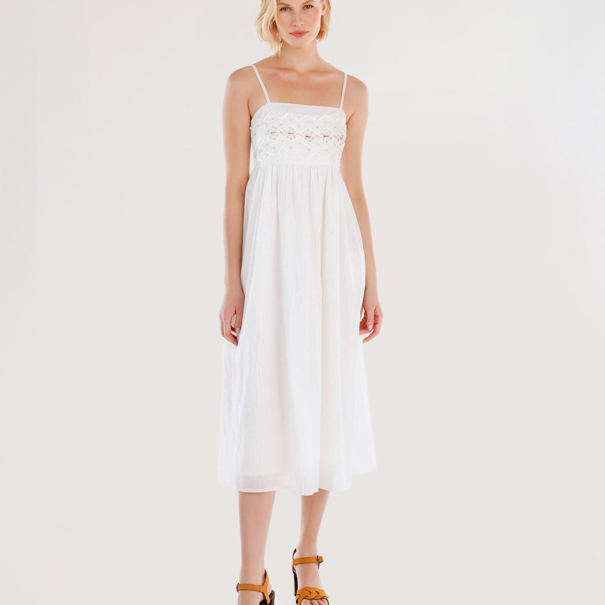 YARGICI Boncuk İşlemeli Askılı Uzun Elbise