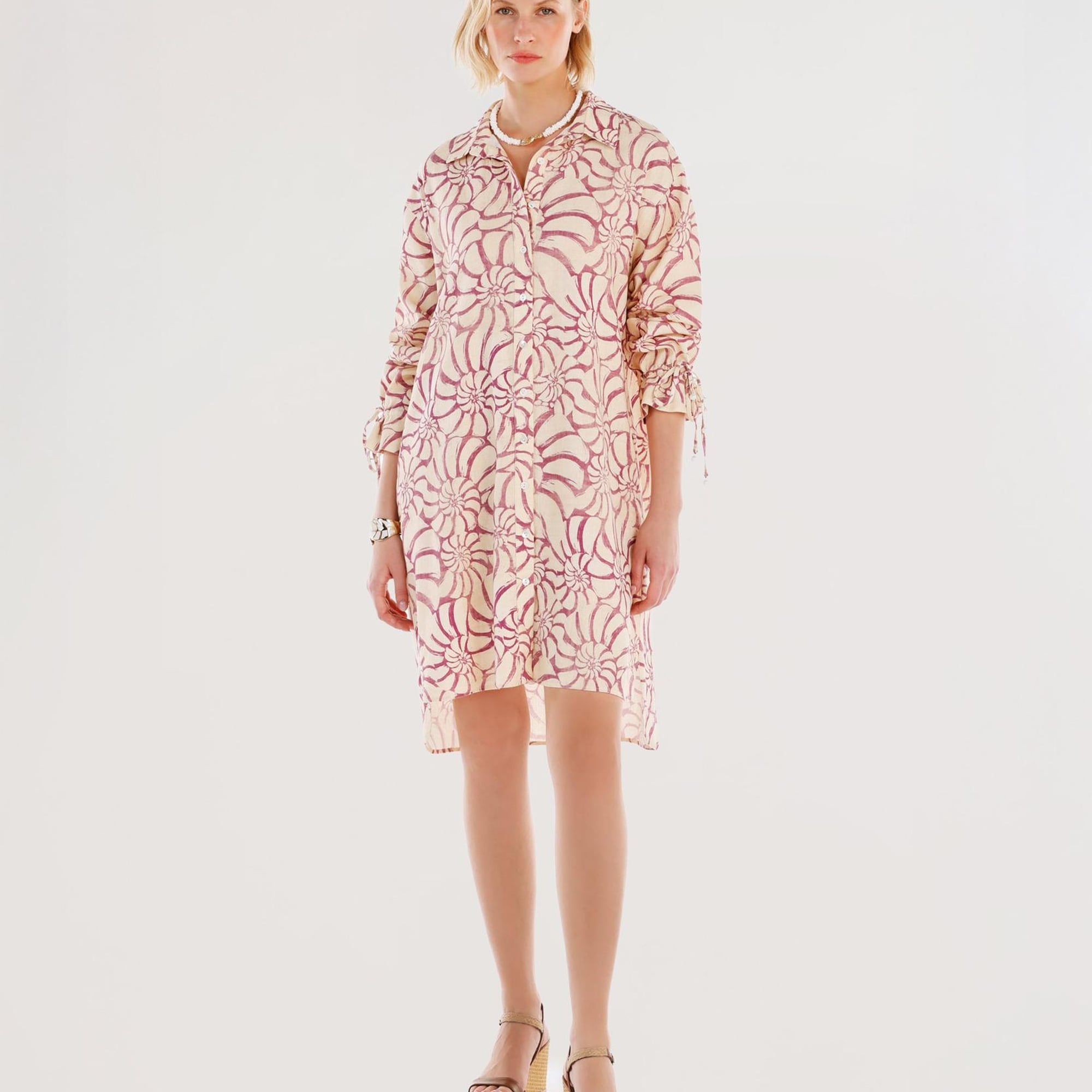 YARGICI Kol Ucu Boncuk Detaylı Uzun Kollu Gömlek Elbise