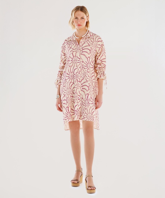  YARGICI Kol Ucu Boncuk Detaylı Uzun Kollu Gömlek Elbise