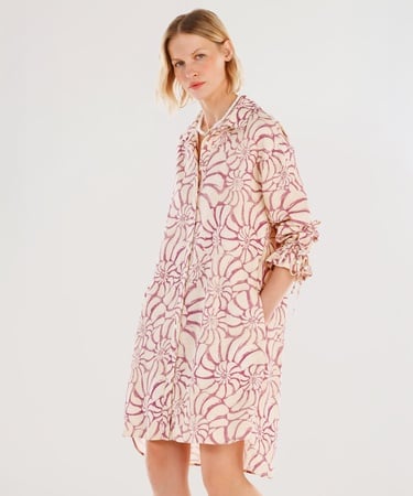  YARGICI Kol Ucu Boncuk Detaylı Uzun Kollu Gömlek Elbise