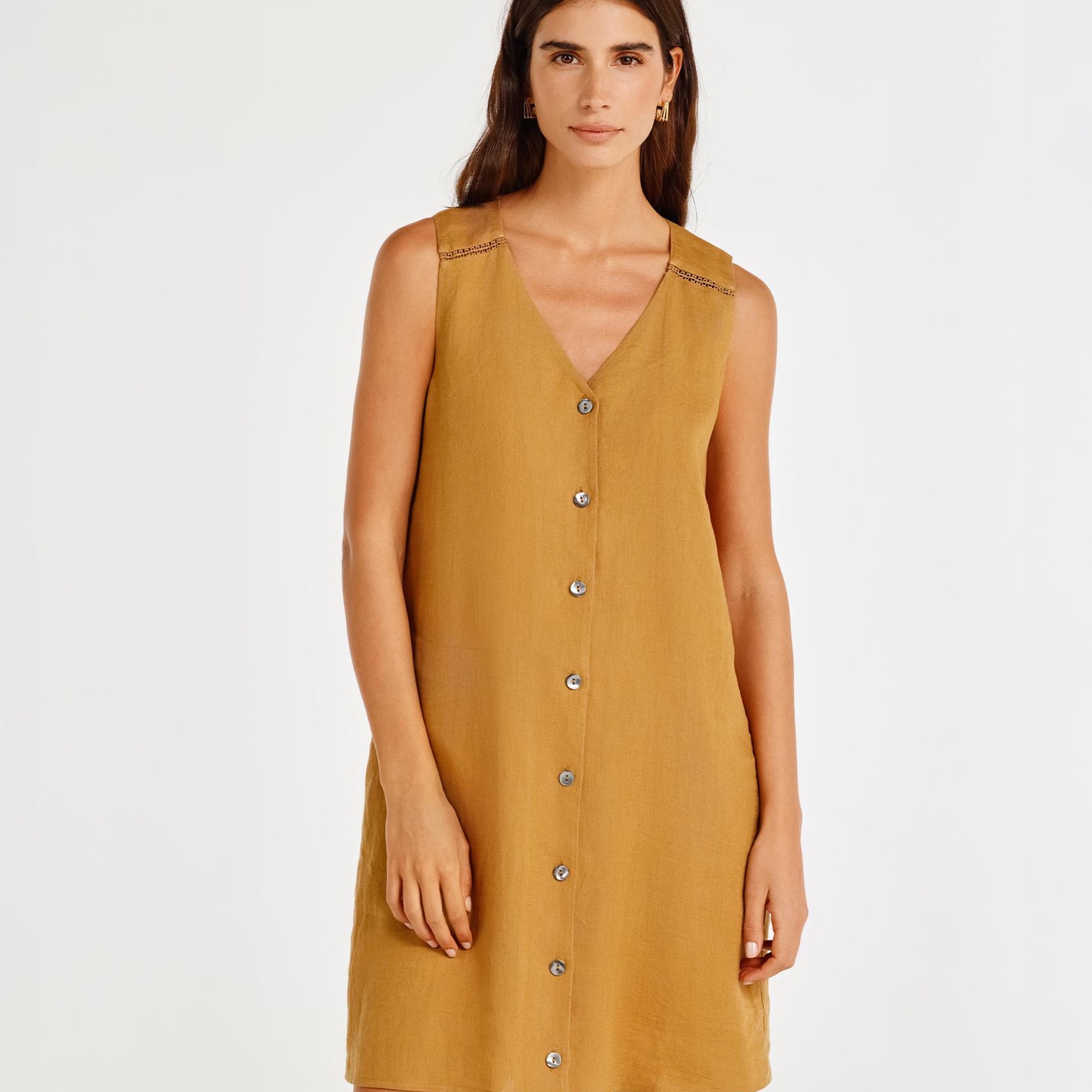 V Yaka Kolsuz Diz Üstü Elbise