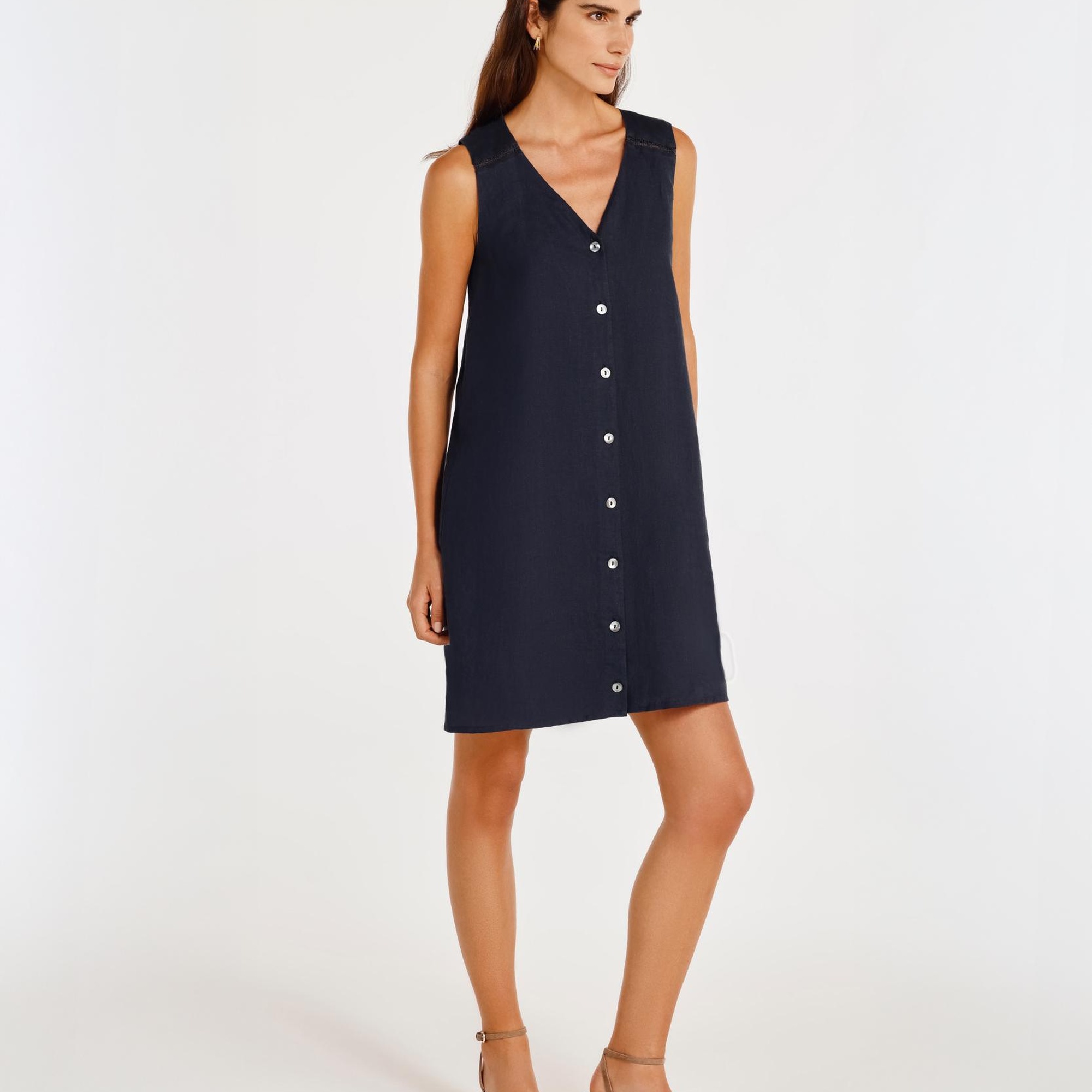 V Yaka Kolsuz Diz Üstü Elbise