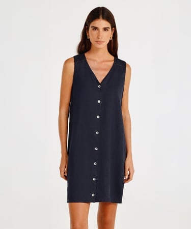  V Yaka Kolsuz Diz Üstü Elbise